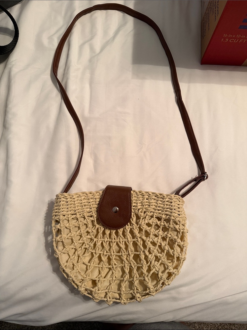 Brown & Natural Woven Crossbody Bag - Casual Women’s Shoulder Bag